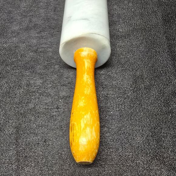 Heavy Duty Solid Marble Stone Rolling Pin w. Wood Handles 18" - Picture 6 of 9